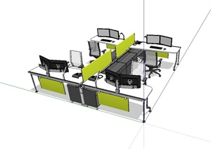 现代详细室内办公桌椅设计SU(草图大师)模型