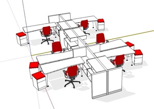 现代室内办公桌椅素材完整SU(草图大师)模型