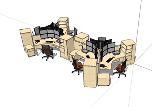 现代办公桌椅完整详细SU(草图大师)模型