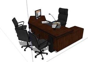 某现代完整的室内办公桌椅SU(草图大师)模型