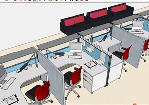 现代详细完整的办公桌椅素材SU(草图大师)模型