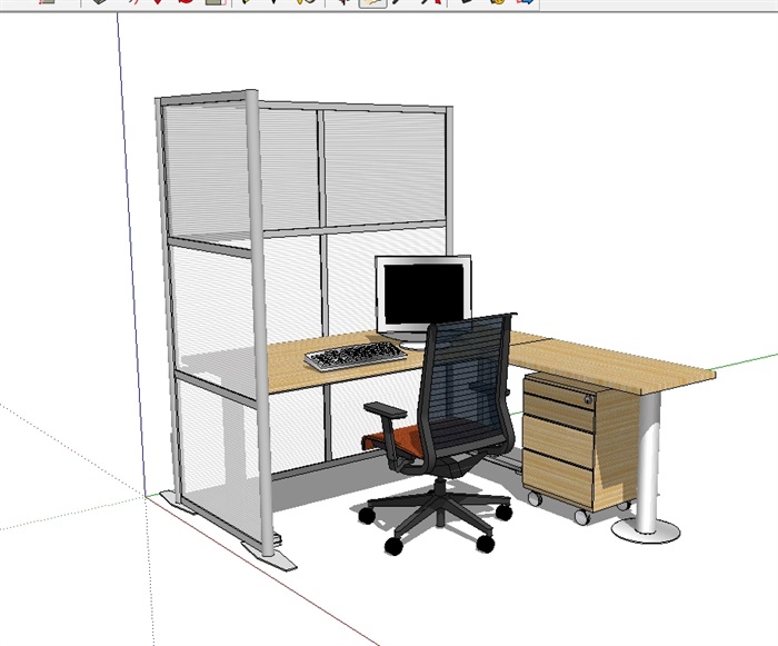 办公电脑桌椅详细设计su模型(1)