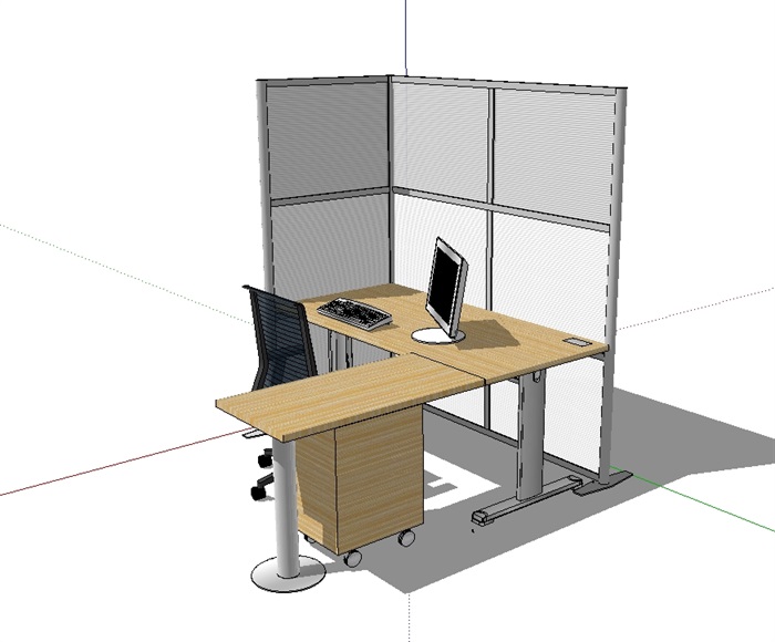 办公电脑桌椅详细设计su模型(2)