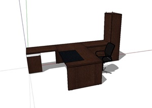 现代完整的室内办公桌椅组合设计SU(草图大师)模型
