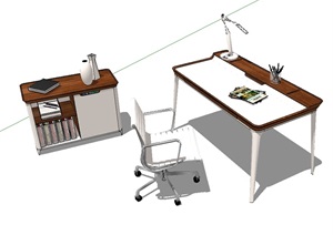 简约室内详细办公桌椅SU(草图大师)模型