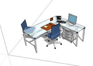 室内详细的办公桌椅素材设计SU(草图大师)模型