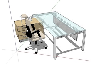 现代简约室内办公桌椅SU(草图大师)模型