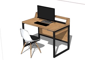 简约室内空间办公桌椅组合SU(草图大师)模型