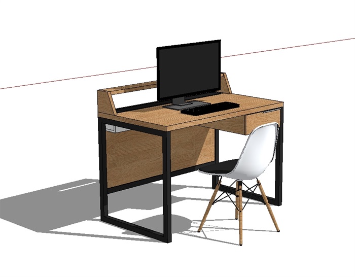简约室内空间办公桌椅组合su模型(3)