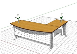 某室内现代办公桌素材SU(草图大师)模型