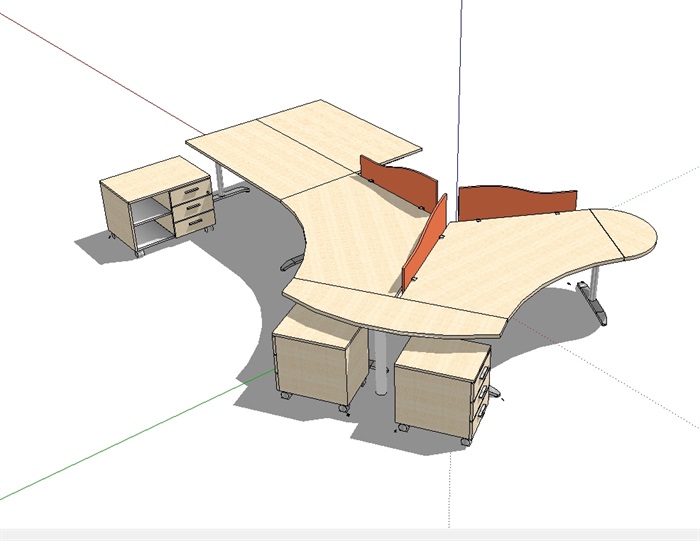 独特详细室内办公桌素材su模型(2)