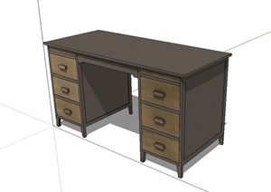 木质办公桌设计SU(草图大师)模型