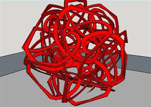 红色球状雕塑小品SU(草图大师)模型