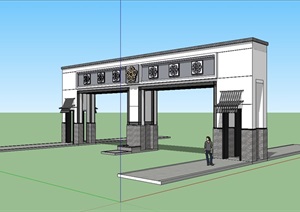 中式出入口详细大门设计SU(草图大师)模型