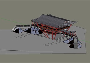 详细古典中式门楼建筑设计SU(草图大师)模型