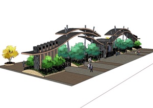 现代详细完整的公园大门景观素材设计SU(草图大师)模型