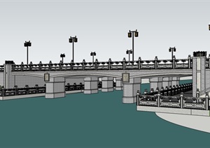 河岸桥下可人行交通桥设计SU(草图大师)模型