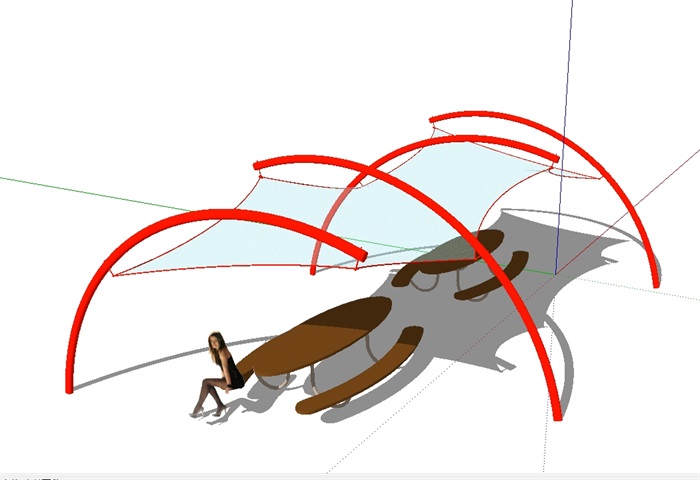 异形景观休闲亭桌凳设计su模型(2)