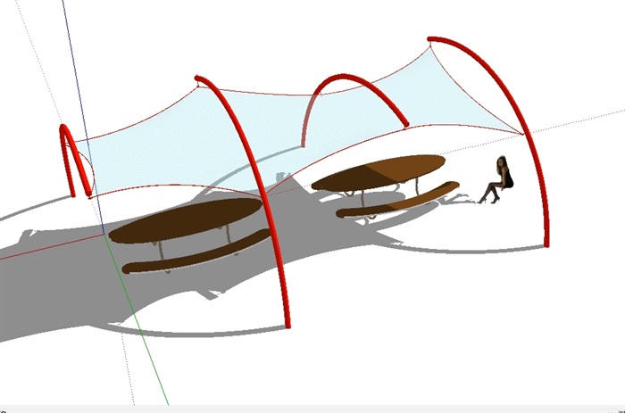 异形景观休闲亭桌凳设计su模型(4)