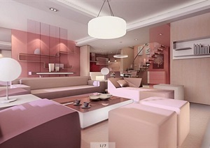 粉红色家装三居室室内设计方案附效果图
