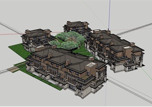 某新古典风格详细的住宅别墅小区建筑SU(草图大师)模型