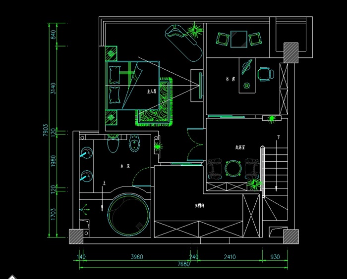欧式复士室内住宅空间设计cad施工图(7)