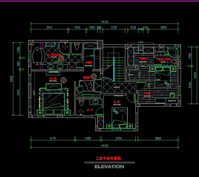 欧式详细经典别墅空间设计cad施工图(2)