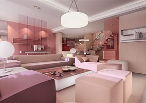 粉红色家装室内设计cad施工图附效果图