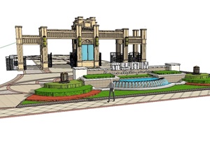 欧式详细经典的小区大门SU(草图大师)模型