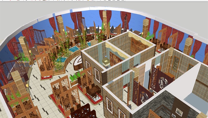 一套古典中式餐厅装修方案ＳＵ模型(3)