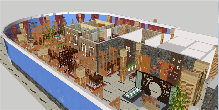 一套古典中式餐厅装修方案ＳＵ模型(6)
