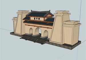 古典中式风格详细大门建筑SU(草图大师)模型