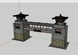 古典中式大门建筑SU(草图大师)模型