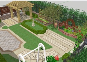 两个别墅庭院花园景观设计方案ＳＵ模型