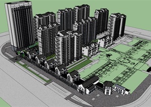苏州园中式小区详细住宅建筑SU(草图大师)模型