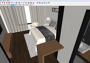 现代三房两厅户型室内装潢方案ＳＵ设计模型