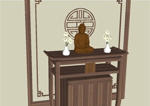 现代中式玄关佛像供桌与花瓶ＳＵ模型