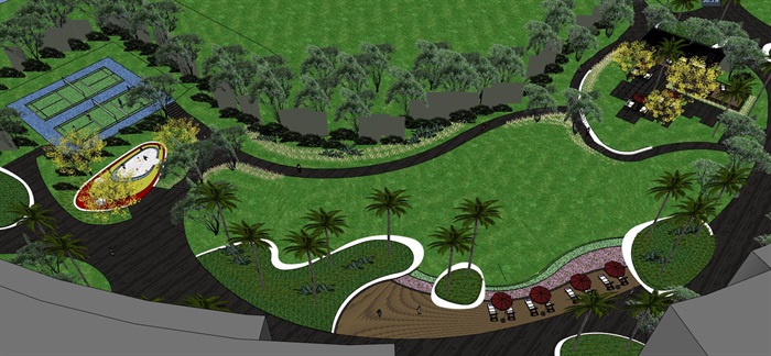 某现代龙湖度假中庭景观设计su模型