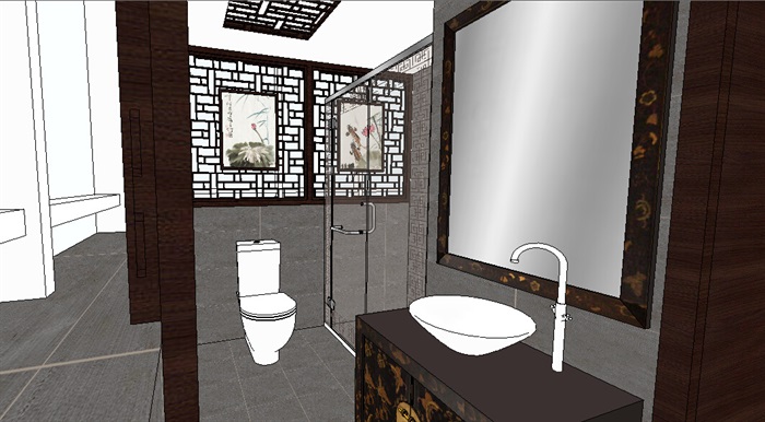 中式卫生间室内空间su模型