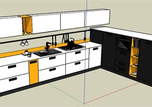某室内厨房室内橱柜设计SU(草图大师)模型
