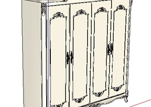 现代白色雕花衣柜设计SU(草图大师)模型