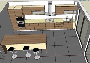 现代简约家装厨房设计SU(草图大师)模型