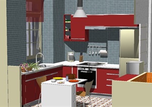 某现代风格详细的室内厨房SU(草图大师)模型