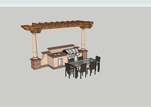户外烧烤台、桌椅素材设计SU(草图大师)模型