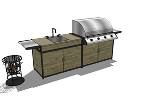 某现代详细的户外烧烤台素材设计SU(草图大师)模型