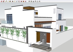 新中式两层别墅建筑设计SU(草图大师)模型附cad平面图