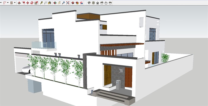 新中式两层别墅建筑设计su模型附cad平面图(1)