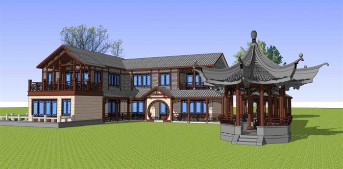 古典中式别墅庄园ＳＵ模型(7)