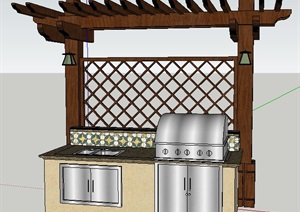 现代花架及户外烧烤台设计SU(草图大师)模型