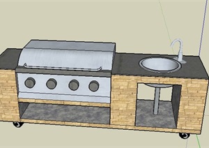 带轮子户外烧烤台设计SU(草图大师)模型
